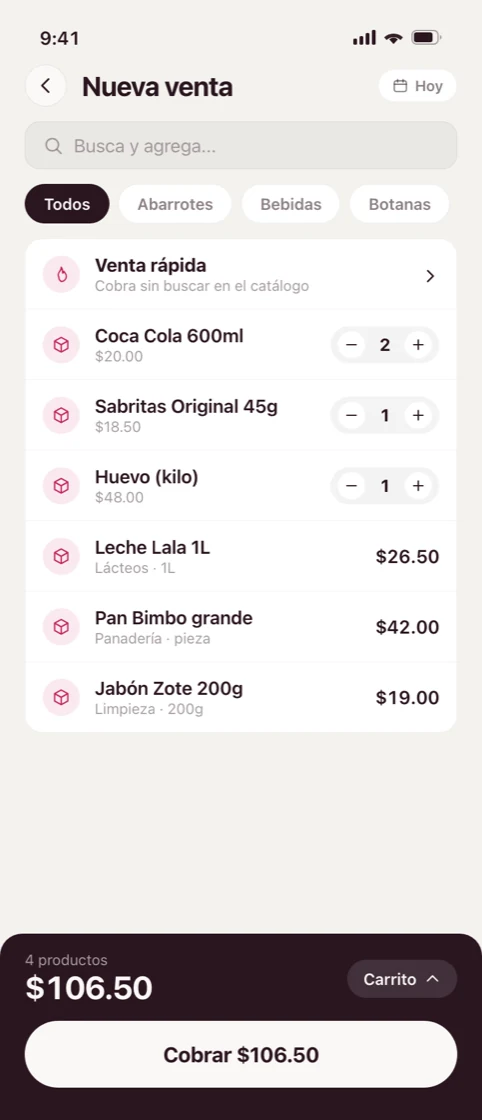 Nueva venta con la venta rápida arriba de tus productos